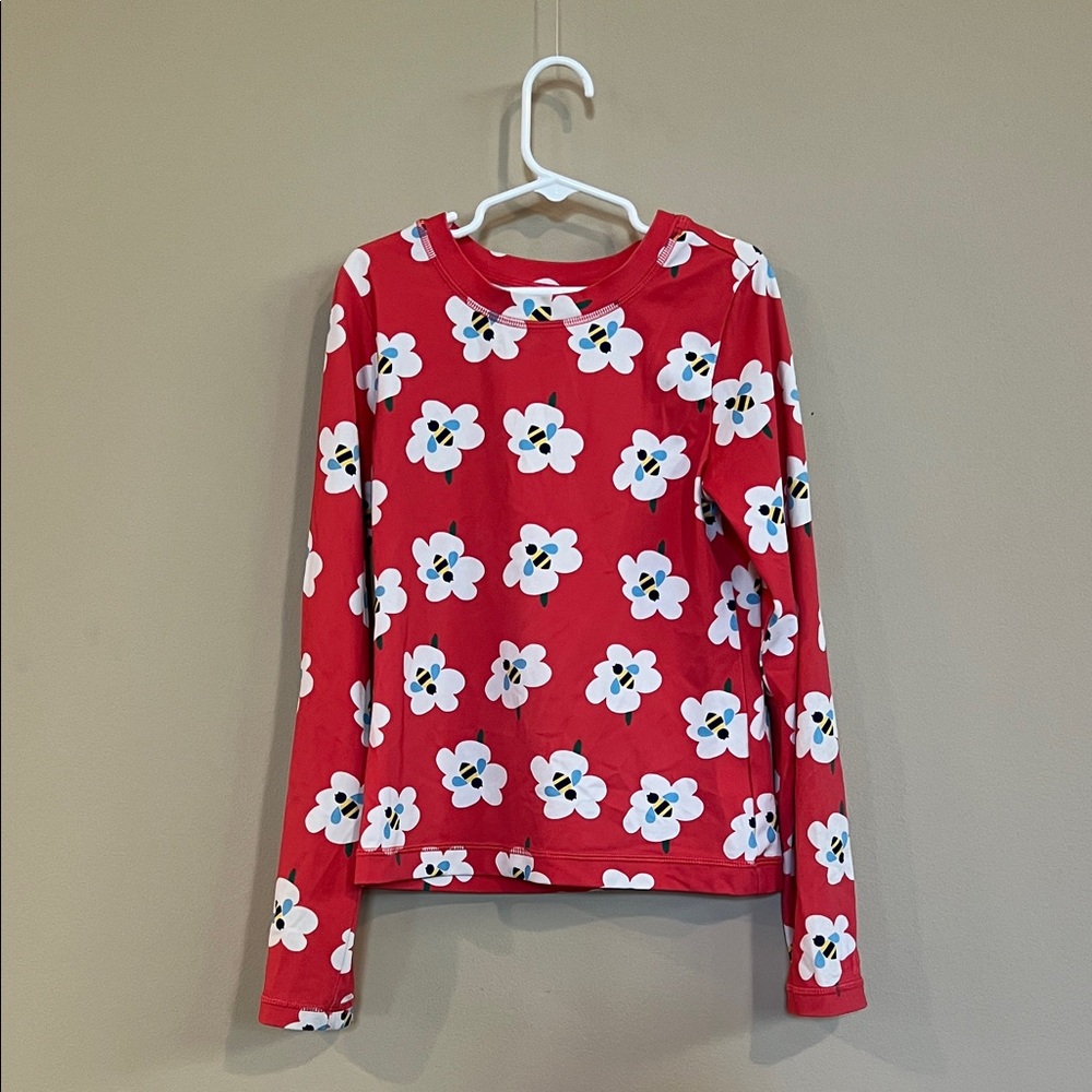 Hanna Andersson Coral Floral and Bee Swim Rashguard Top